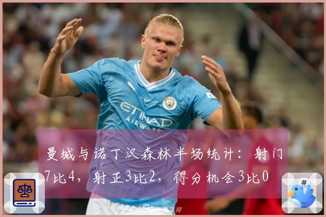 曼城与诺丁汉森林半场统计：射门7比4，射正3比2，得分机会3比0